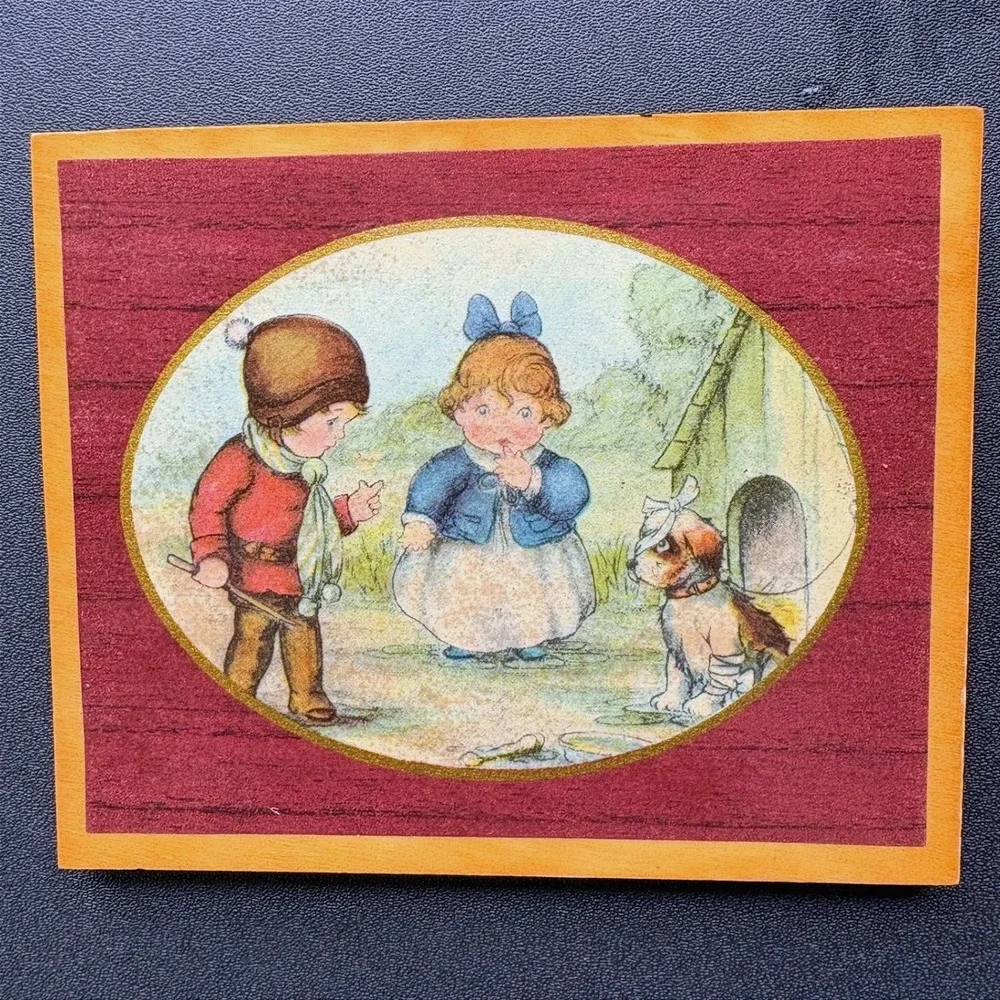 Vintage Style Wooden Wall Plaques Set of 2 Children and Dogs Storybook Art Decor